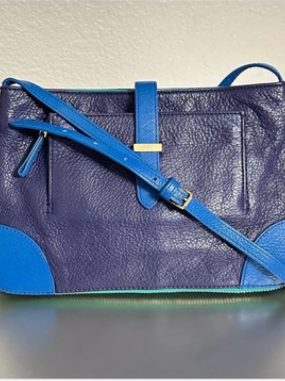 Tory Burch Two-Tone Navy and Bright Blue Leather Crossbody